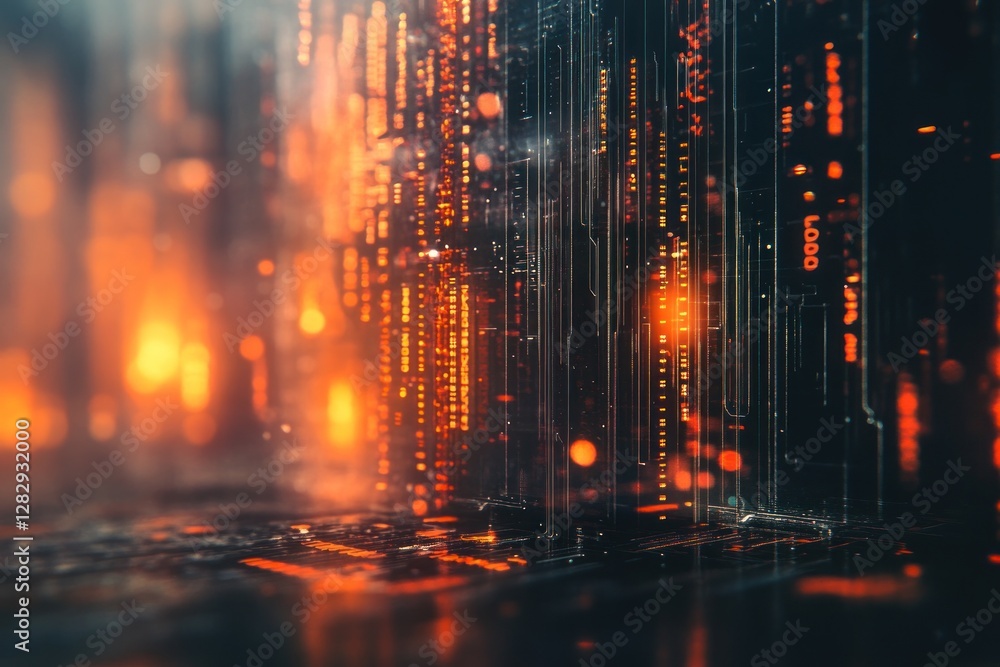 Poster abstract digital landscape with glowing data streams and vibrant colors, creating a futuristic atmos