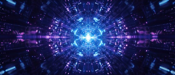 Abstract digital light tunnel with vibrant colors