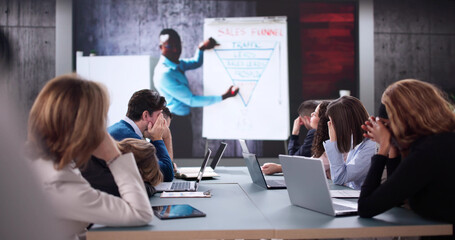 Unmotivated Businessmen Sleeping During Boring Video Conference