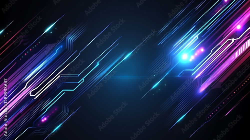 Poster abstract futuristic design featuring glowing diagonal lines and dark background