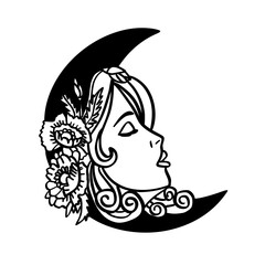 The moon has a woman and flower