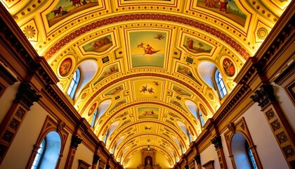 Obraz premium Illuminating yellow Renaissance frescoes on vaulted ceiling, artistry