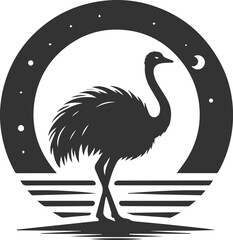 Ostrich standing gracefully under the moonlight animal vector silhouette