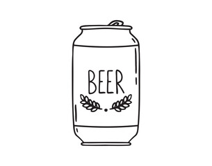 beer can doodle hand drawn icon. Outline drawing beer can line clipart symbol