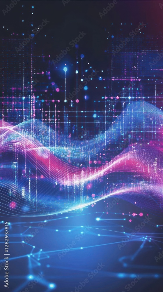 Poster abstract digital waves with vibrant colors and patterns
