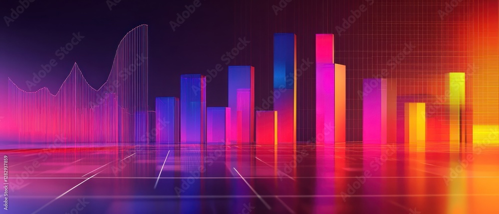 Poster colorful data visualization with vibrant graphs and bars