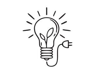 Bulb energy plant doodle hand drawn icon. Outline drawing Green energy ecology sustainability line clipart symbol