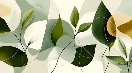 Abstract design of leaves and lines in a green color scheme