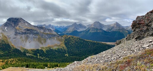 panorama of the mountains in autumn while hiking