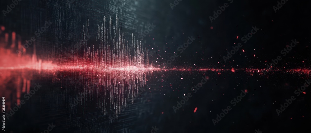 Poster abstract sound wave visualization with red accents on dark background