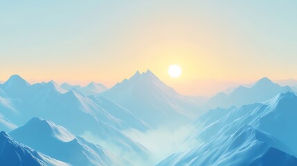 Beautiful mountain peaks and glowing sun in a serene landscape