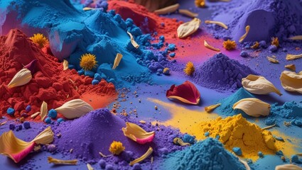Colorful Pigment Explosion with Dried Petals and Organic Textures