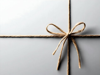 Simple gift tied with twine on a gray background, perfect for minimalist designs or holiday greeting cards