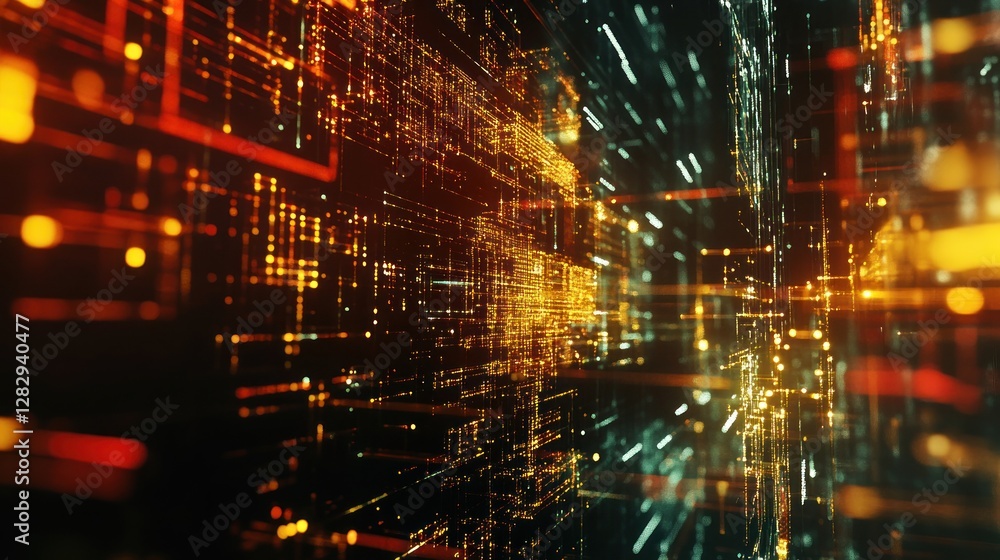 Poster abstract digital data flow with vibrant light trails