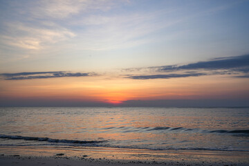 Fototapeta premium Sunset view at the sea at Kaeng Krachan National Park, Prachuap Khiri Khan Province, Thailand.