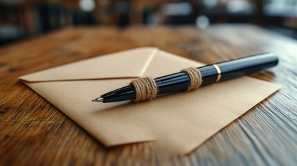 Rustic cafe pen tied kraft envelope