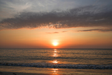 Sunset view at the sea at Kaeng Krachan National Park, Prachuap Khiri Khan Province, Thailand.