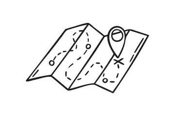 map doodle hand drawn icon. Outline drawing paper map line clipart symbol