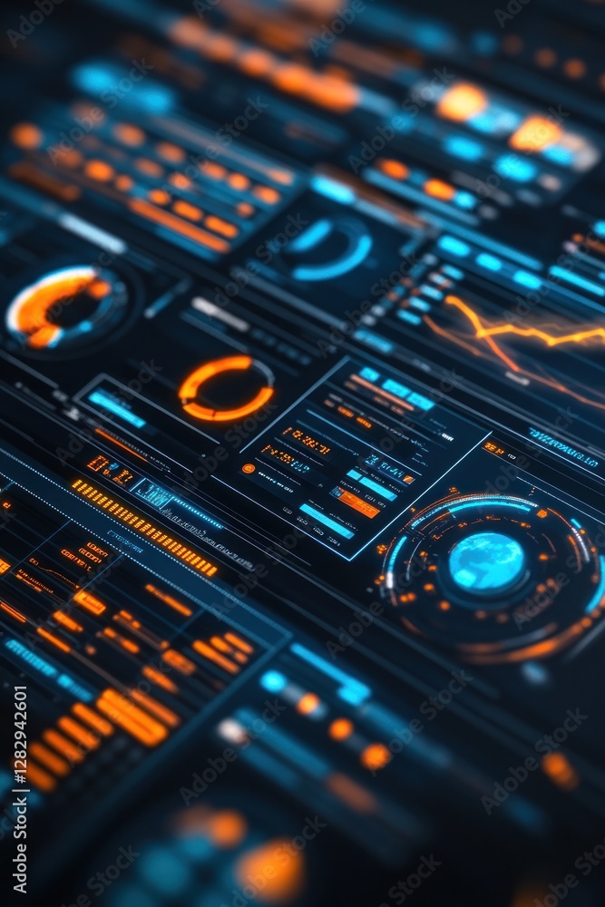 Poster futuristic data visualization with graphs and metrics