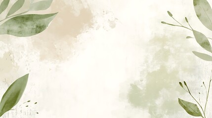 Watercolor leaves and background painted with soft earth tones