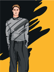 Fashion man. Sketch of a fashion man in a stylish clothes on a white background. Sale concept. Street style