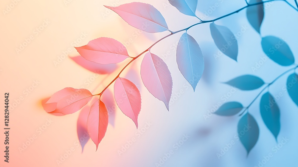 Aufkleber delicate leaves on a branch softly illuminated with gradients of color