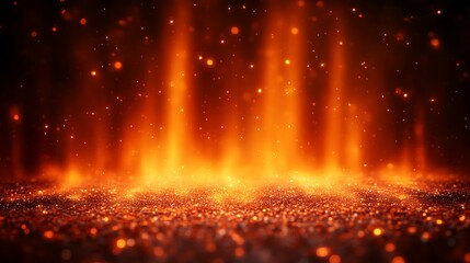 Glowing orange glitter with fiery background sparks