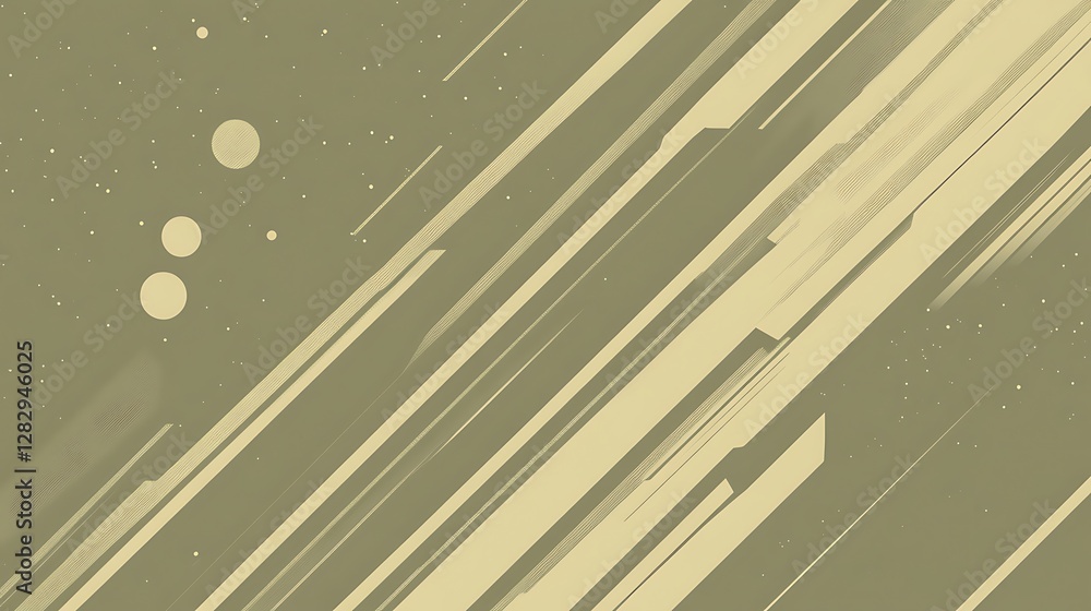 Poster diagonal lines and circular elements across a graded background