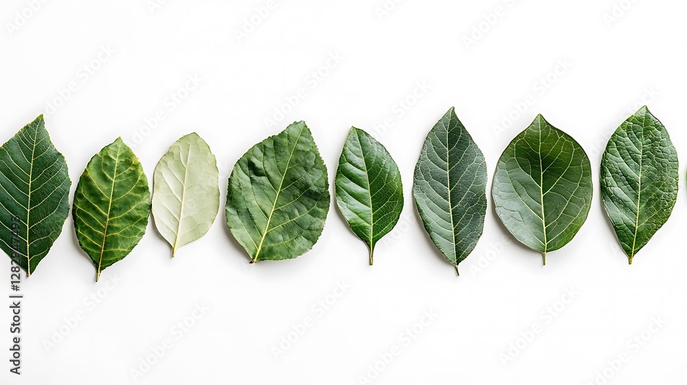 Poster Assorted Leaves Showing Different Sizes And Colors Against A White Backdrop