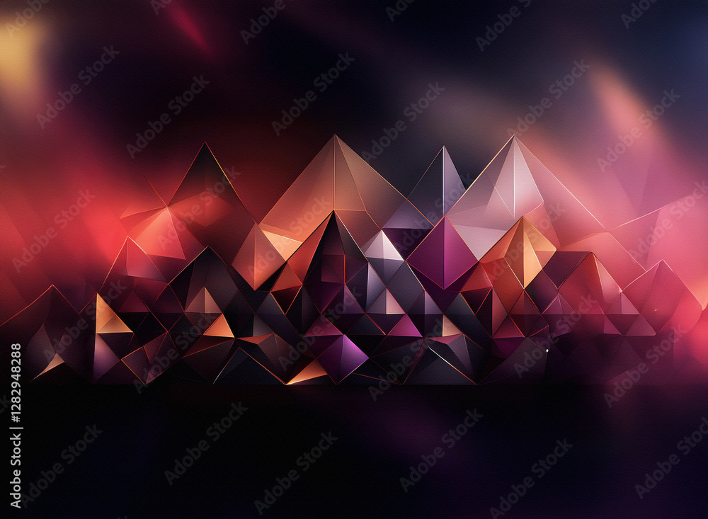 Aufkleber geometric peaks rise on a blurred background with warm hues. abstract polygonal shapes create mounta