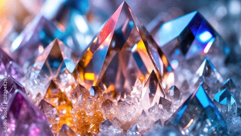 Aufkleber colorful crystal formations with sharp facets and reflections in an abstract arrangement on a sparkl