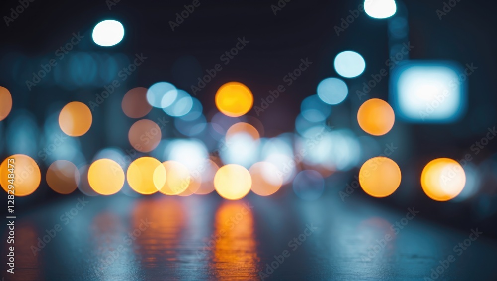 Poster blurred city street lights at night with bokeh effect creating an abstract colorful background in ur
