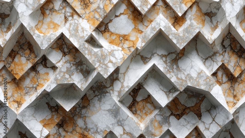 Poster abstract 3d geometric pattern in textured marble with orange veins and zigzag design suitable for ba