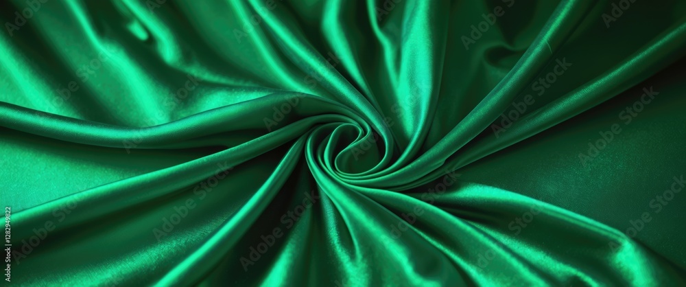 Aufkleber green satin fabric texture with smooth surface and flowing folds in spiral arrangement. ideal for ba