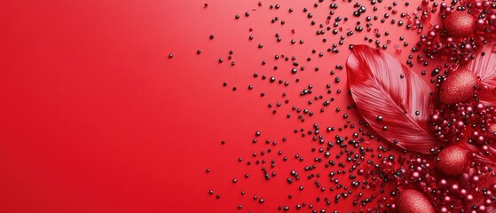 Red festive background with decorative elements scattered
