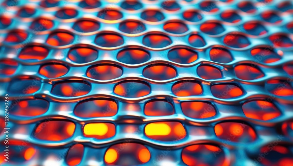 Poster abstract close-up of a textured surface with circular patterns and vibrant blue and orange color con