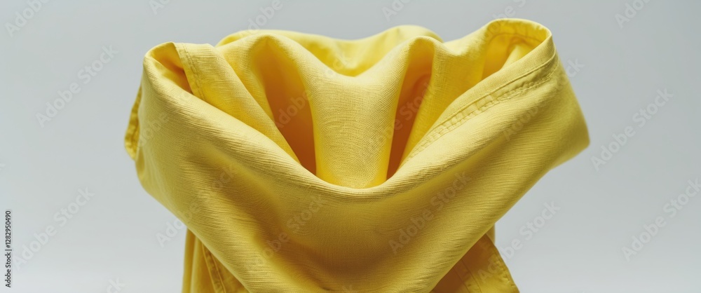 Poster yellow fabric draped and crumpled on a neutral background displaying texture and color in a studio s