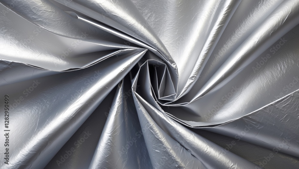 Poster silver crumpled metallic foil texture close up details with reflections and shadows creating a dynam