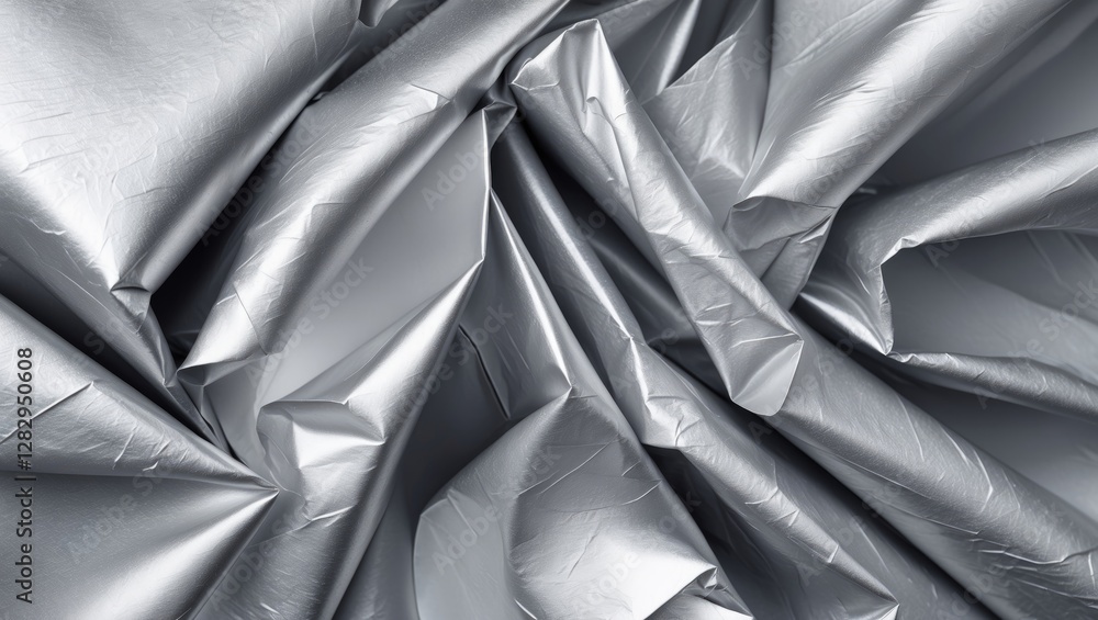 Aufkleber wrinkled silver metal foil textures creating a dynamic and reflective surface for background or desi