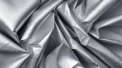 Obraz premium Wrinkled silver metal foil textures creating a dynamic and reflective surface for background or design use