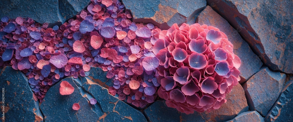 Poster colorful abstract representation of cellular structures on textured stone background with vibrant hu
