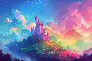royal castle kingdom background with natural and colorful scenery and beautiful cloud Generate AI