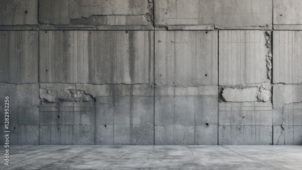 Poster concrete wall with textured surface and visible cracks in an industrial environment for abstract bac