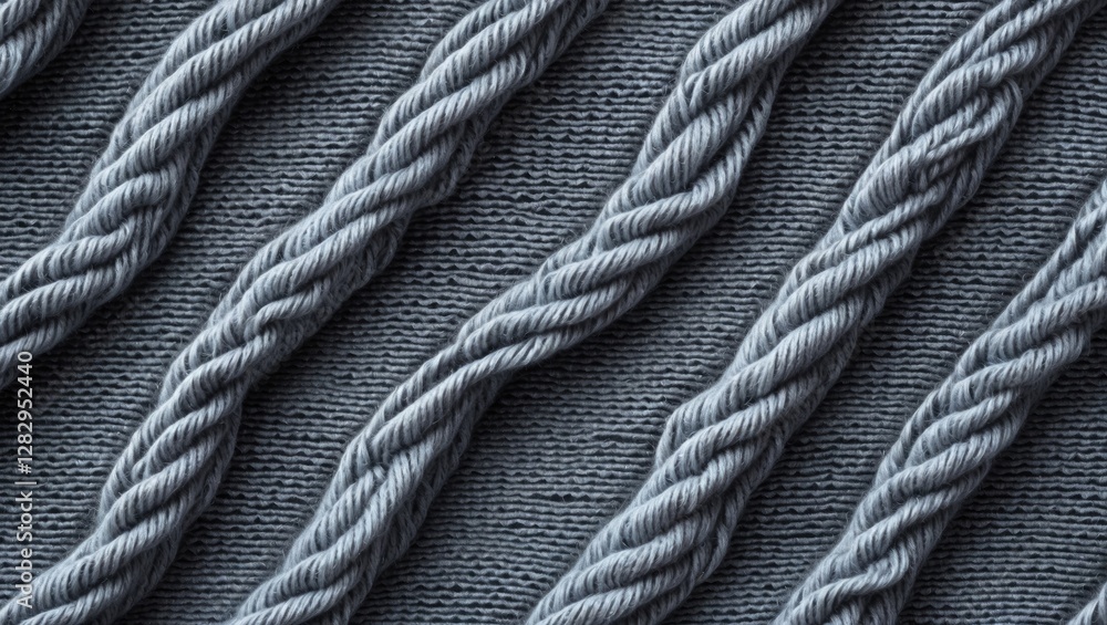 Poster gray textured fabric with twisted rope pattern showcasing intricate knitting detail and tactile qual