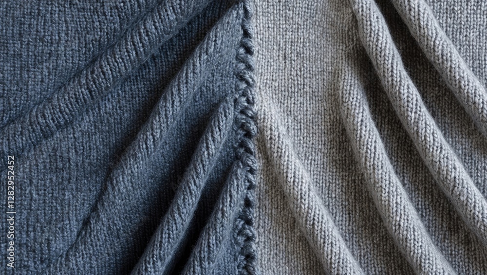 Poster textured fabric swatches in gray and dark blue showing intricate weaving patterns and folds for text