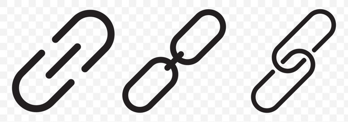 Set of black chain link icons in different styles, representing connection, hyperlinks, and attachment concepts. EPS 10. 