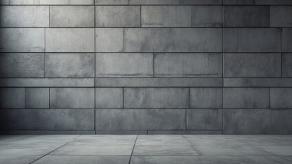 Fototapeta premium Gray concrete wall texture with horizontal and vertical lines, empty space for placement, minimalistic design, industrial background.
