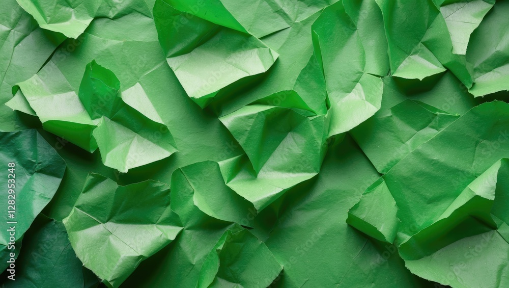 Poster textured crumpled green paper background creating an abstract artistic design in various shades of g