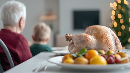 Family Thanksgiving Dinner, Roasted Turkey, Festive Setting