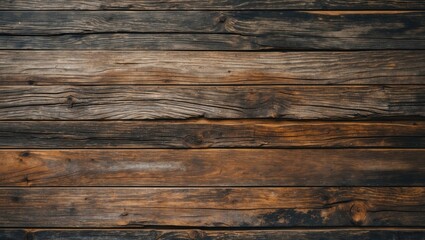 Fototapeta premium Textured wooden surface with dark and light brown planks displaying natural grain and imperfections for background use